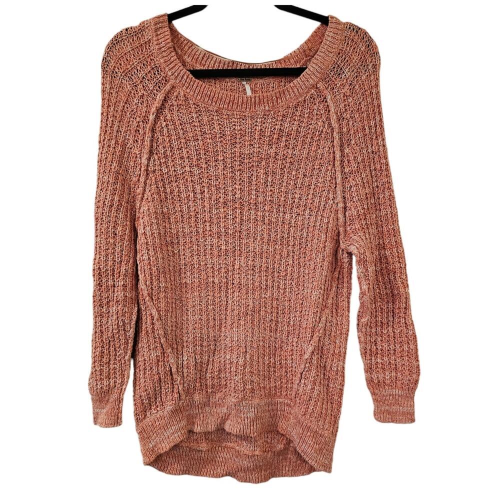 Free People Sweater Womens Small Tunic Cable Knit Marled Orange Boho Chic Cabin